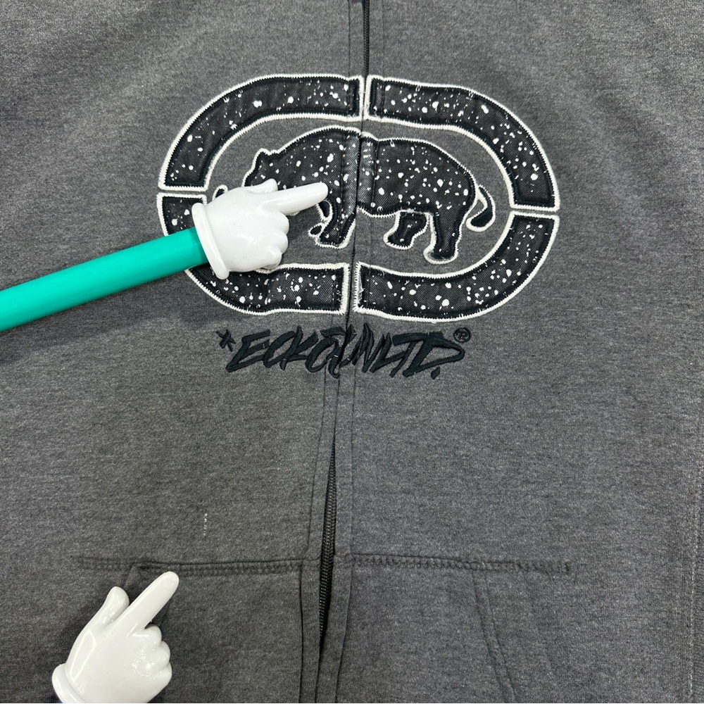 Ecko Unltd Gray Hoodie Full Zip Sweater Rhino Embroidered Grunge Hip Hop Mens XS - Picture 6 of 11